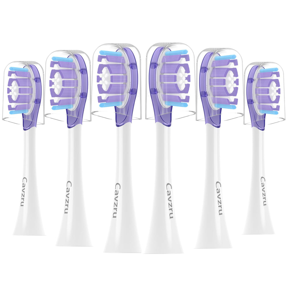 Cavzru 6-pack replacement toothbrush heads for Philips Sonicare in purple packaging
