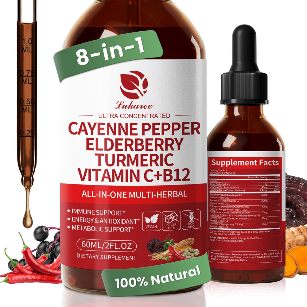 Cayenne Pepper Drops 8-in-1 berry bottle on white background
