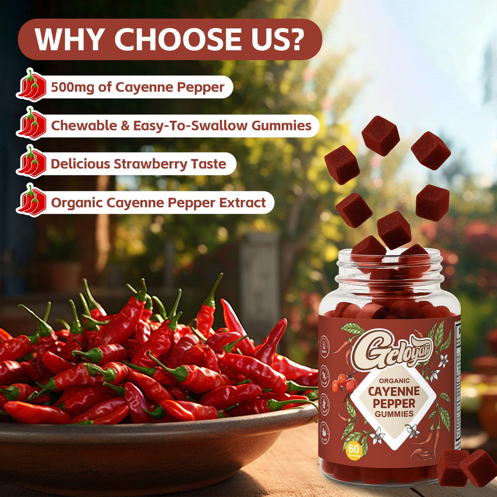Plant-based, non-GMO ingredients label for cayenne pepper gummies