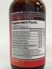 Vitamin D3 and K2 supplement bottle with mineral oil note