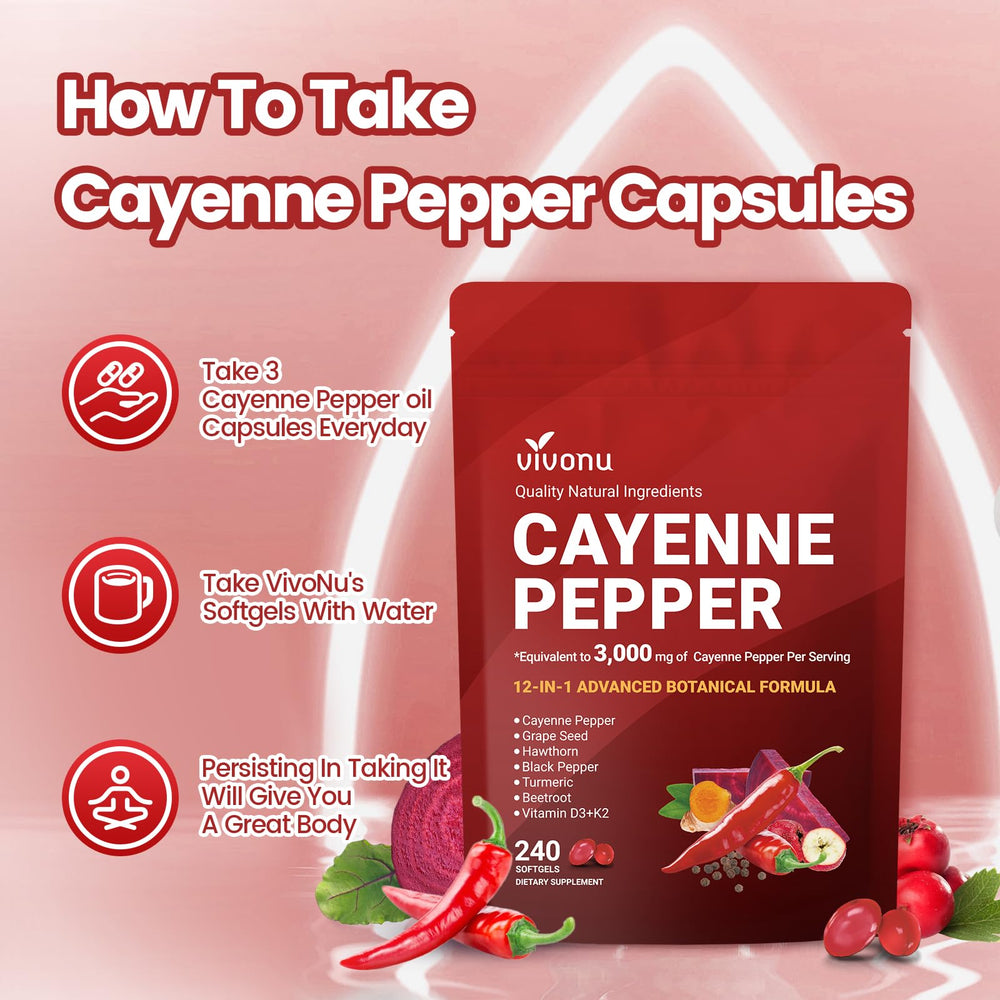 Packaging and interior view of Cayenne Pepper Softgels box