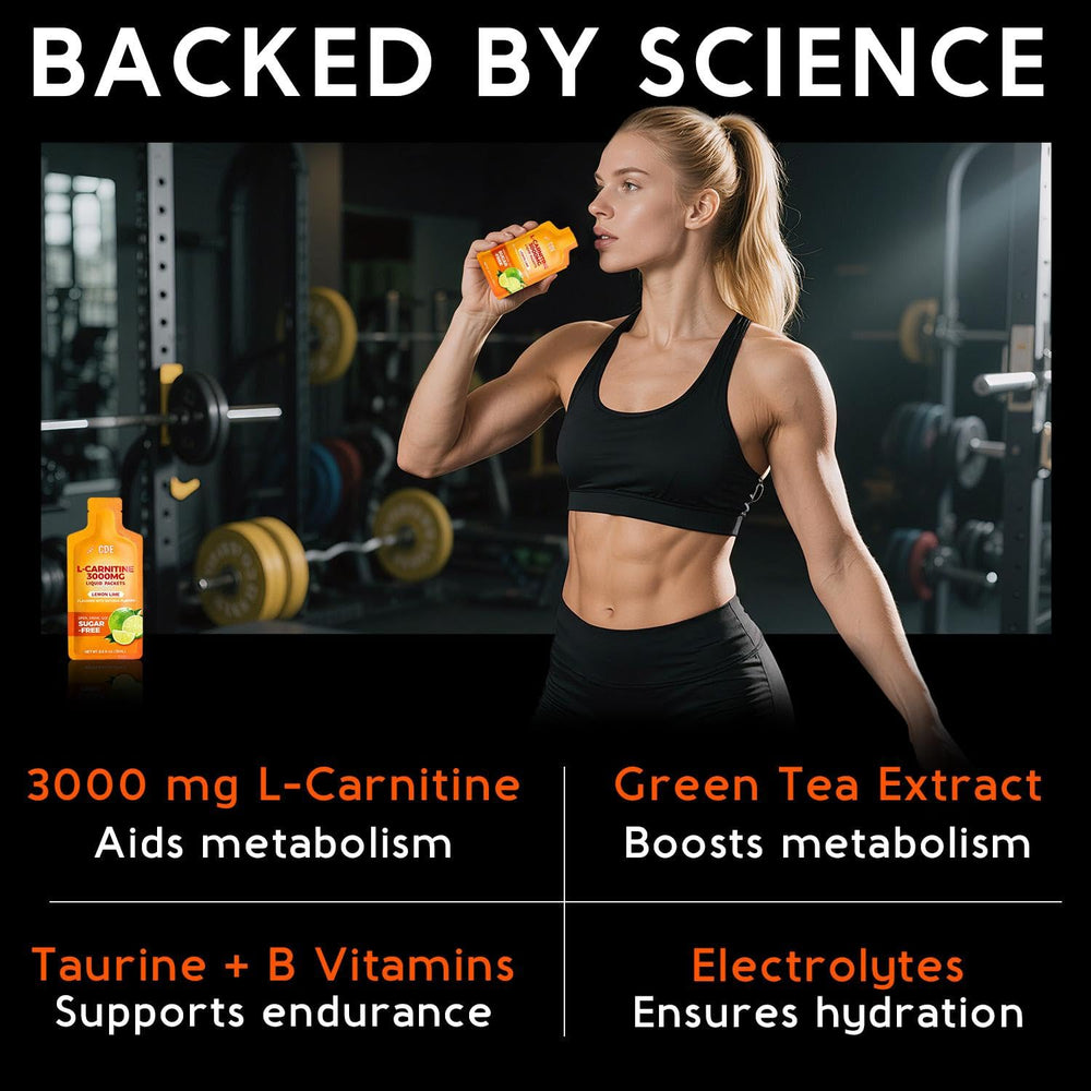 CDE L-Carnitine Liquid 3000mg ready-to-drink packs on the go.