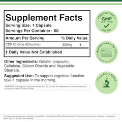 Close-up of CDP Choline capsules (300 mg each)