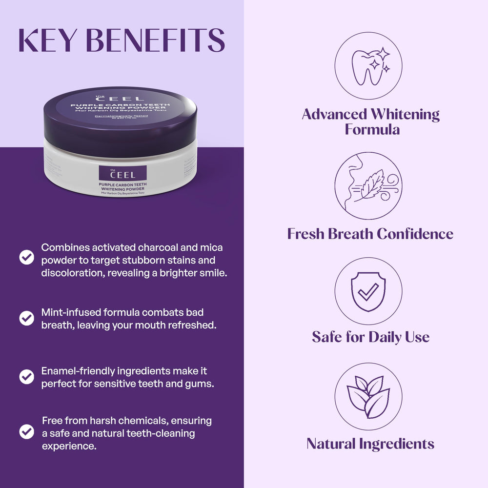 Nightly oral care routine using The Ceel Purple Powder