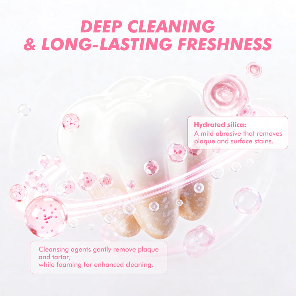 Close-up of gel toothpaste with pink specks