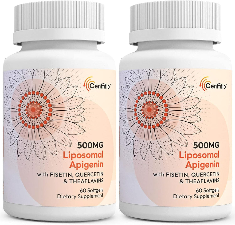 Cenffitio Liposomal Apigenin 500mg softgel bottle with product label