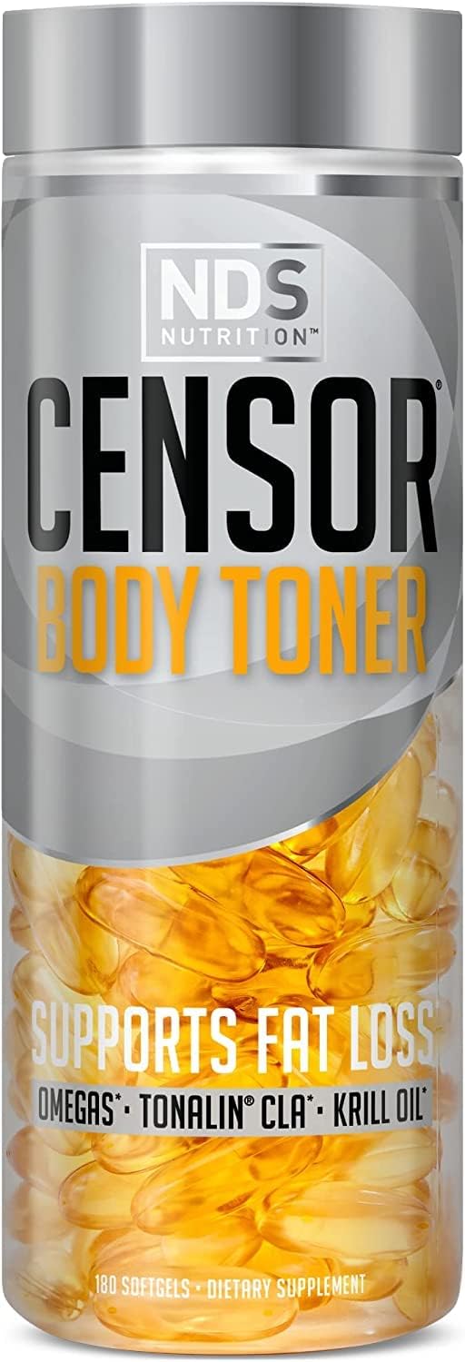 Censor bottle with label highlighting CLA and omega fatty acids