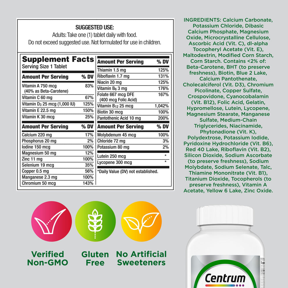 Small tablet size of Centrum Minis Silver Multivitamin 50+