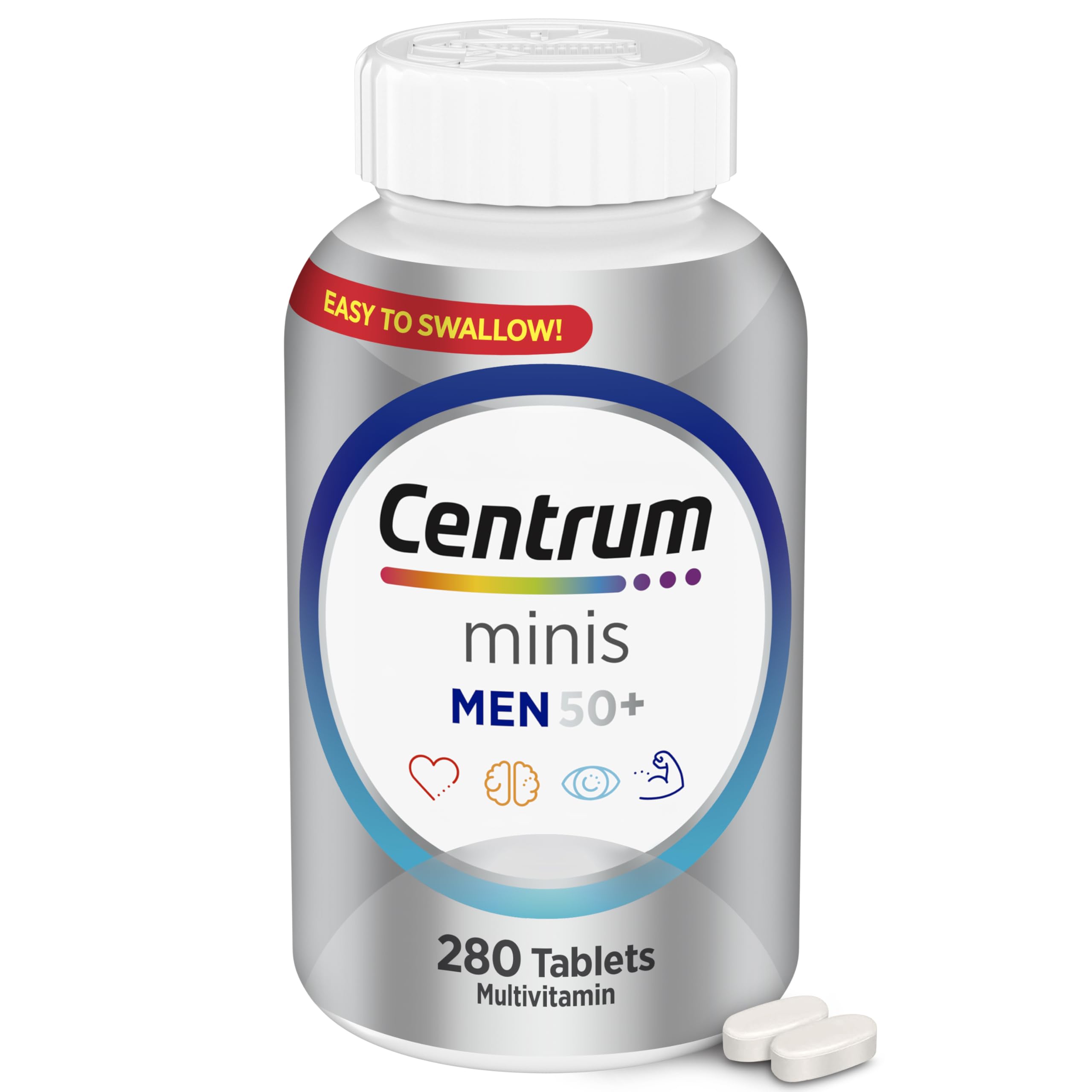 Front view of Centrum Minis Silver Multivitamin for Men 50+ 280-count bottle Front view of Centrum Minis Silver Multivitamin for Men 50+ 280-count bottle