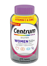 Front view of Centrum Silver Women 50+ Multivitamin bottle with 275 tablets