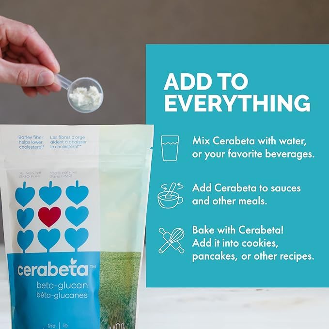Cerabeta Beta-Glucan powder being added to a smoothie or shake