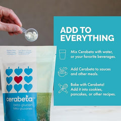 Cerabeta Beta-Glucan powder being added to a smoothie or shake