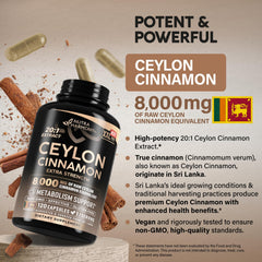 Ceylon Cinnamon capsules and 20:1 extract packaging