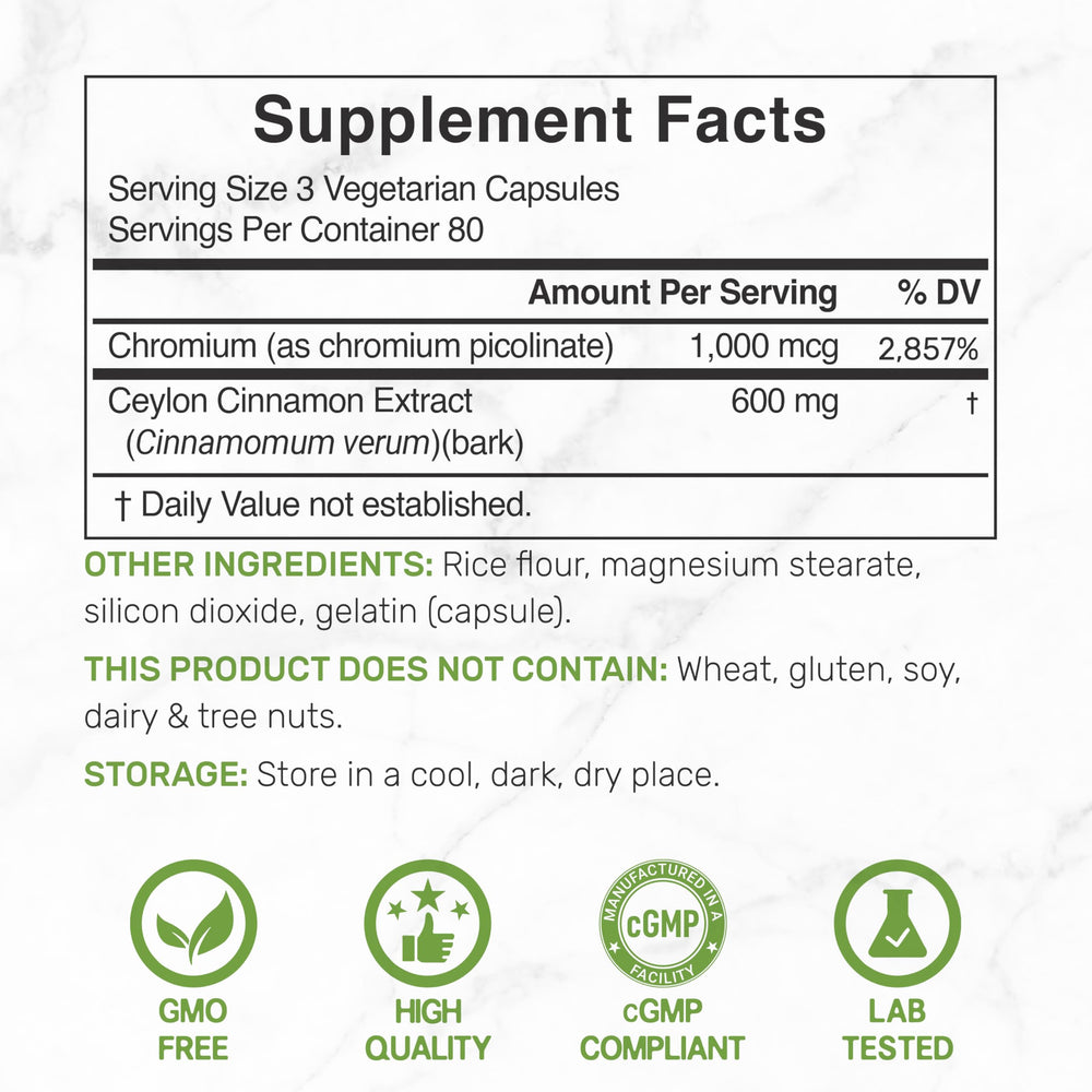 Chromium picolinate (1000mcg) supplement alongside cinnamon