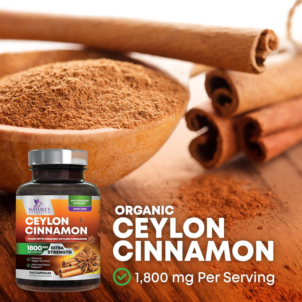 Certified organic Ceylon cinnamon supplement bottle 1800mg