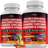 Bottle of Ceylon Cinnamon Turmeric Apple Cider Vinegar Berberine Banaba Ginger Root 120-count