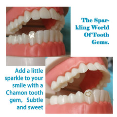 Close-up of small 3x3 mm and large 5.5x6 mm tooth gems