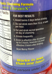 Champ Flush Out blueberry bottle against glass to suggest convenient daily routine