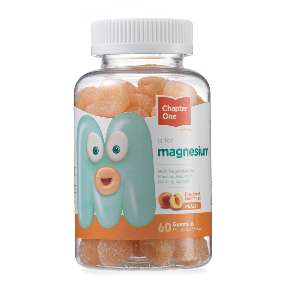 Chapter One Magnesium Gummies Peach bottle on display