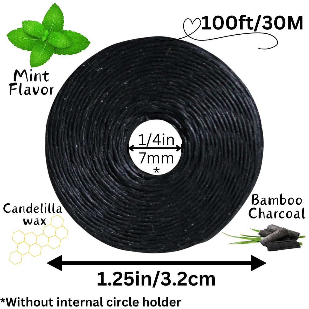 Charcoal dental floss woven thread 100ft/30m