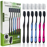 Charcoal toothbrush 6-pack with ultra-soft slim brush head and black handle