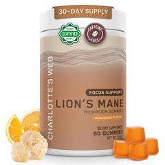 Charlotte's Web Focus Support Mushroom Gummies bottle with Lion’s Mane and Tangerine flavor