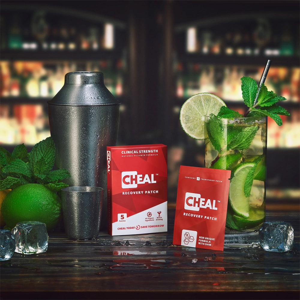 CHEAL Party Recovery Patch on arm illustrates a thin, transparent application suitable for pre-party use.