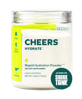 Cheers Hydrate powder scoop close-up ready to mix for rapid hydration.