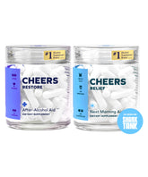 Cheers Restore capsule bottle showcasing the patented formula