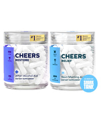 Cheers Restore capsule bottle showcasing the patented formula