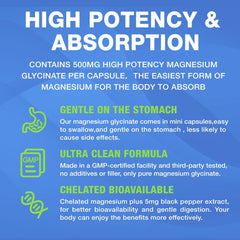 Chelated magnesium glycinate for high absorption