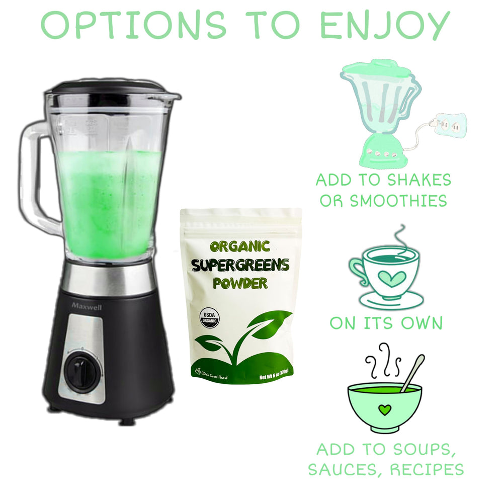 Packaging of Cherie Sweet Heart Supergreens Powder 6 oz