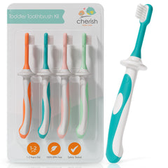 Cherish Baby Care 4-pack toddler toothbrushes in pastel colors for ages 1-2