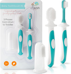 Cherish Baby Care teal 3-pack toothbrush set – front view
