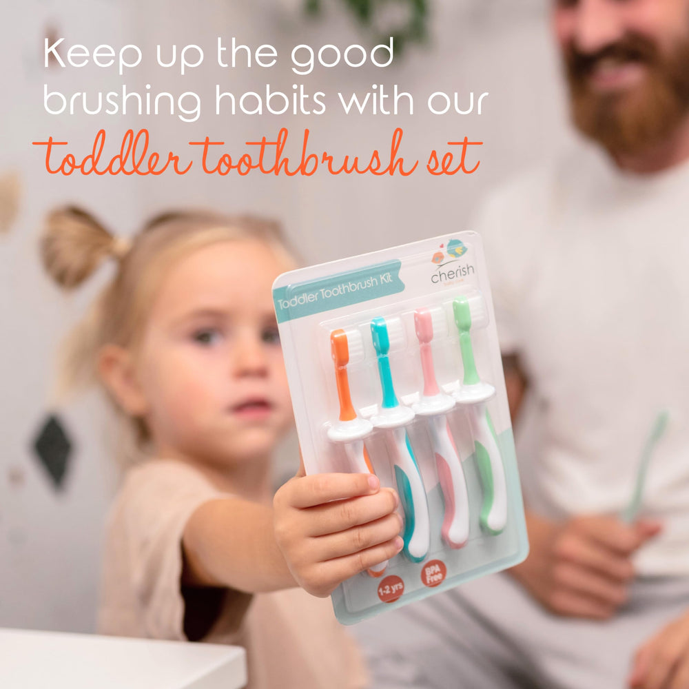 Award-winning Cherish Baby Care toothbrush kit packaging in teal
