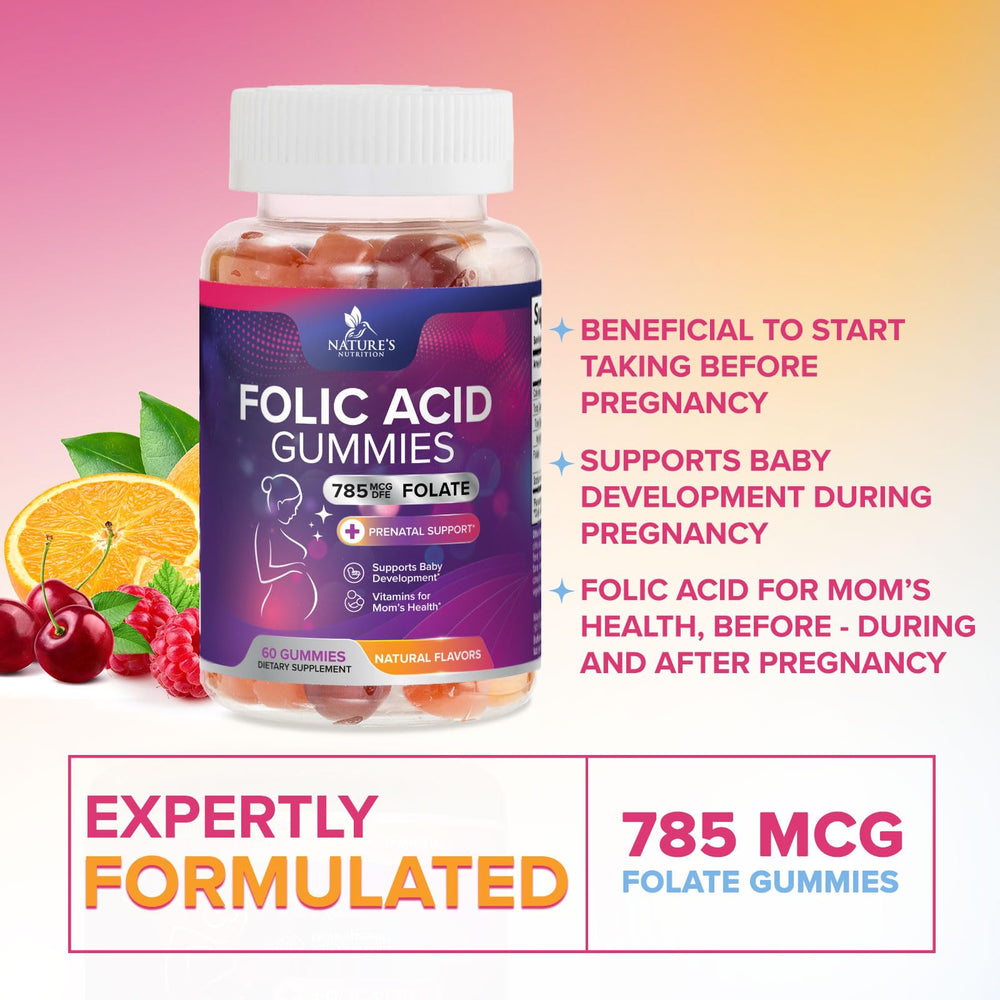 Cherry, orange and grape flavored folic acid gummies