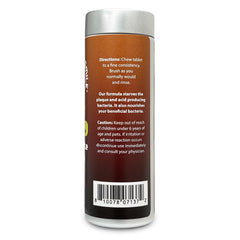 Close-up of Cinnamon-flavored toothpaste tablets in a recyclable aluminum container