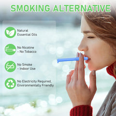 Close-up of mint and rosemary essential oils on the chewable stick