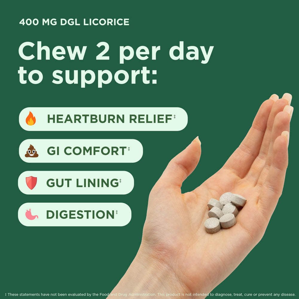 Close-up of DGL 4000 mg licorice root extract chewables in blister pack