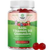 Close-up of berry-flavored chewable Vitamin D gummies for kids