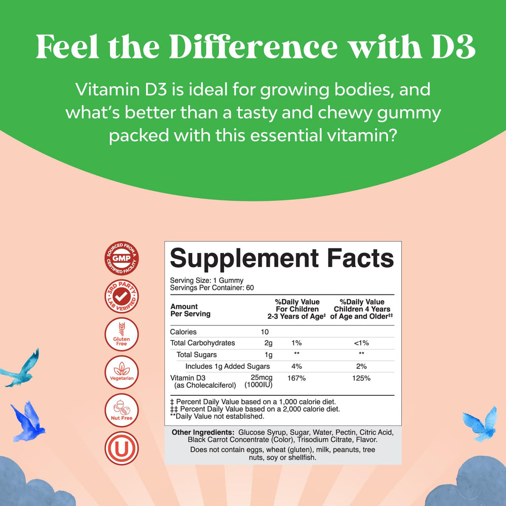 Kids-friendly bottle of Vitamin D3 gummies for immune support
