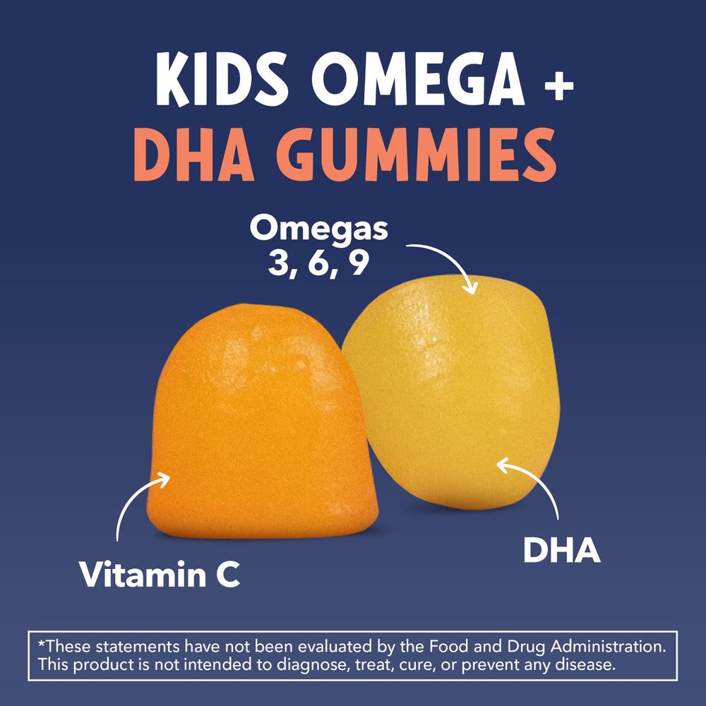 Chewable kid friendly omega-3-6-9 DHA gummies