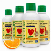 Front view of ChildLife Essentials liquid calcium for kids orange flavor 16oz 4-pack