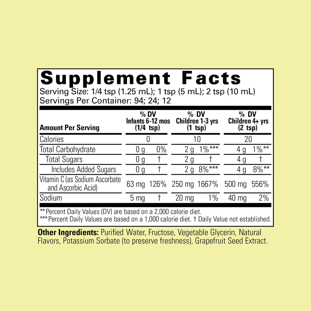 Orange flavored liquid Vitamin C for children