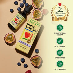 Graphic showing recommended dosages for ages 3-11 and 12+ for Sleep Essential