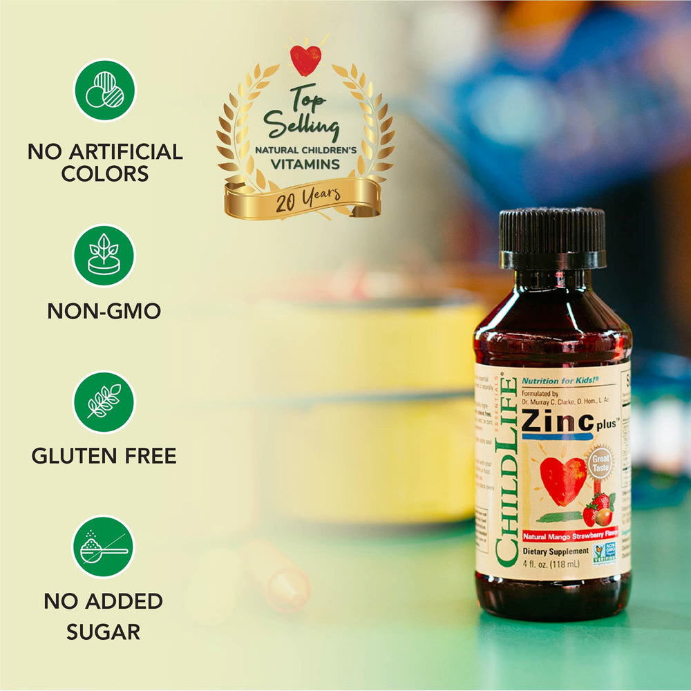 Natural Mango Strawberry flavor illustration for Zinc Plus for kids