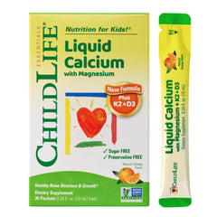 Orange-flavored liquid calcium stick packs for kids