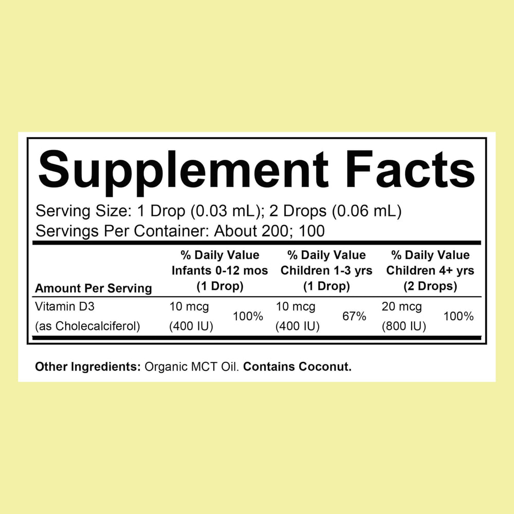 USDA Organic label on Vitamin D3 Drops for infants