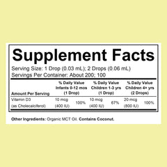USDA Organic label on Vitamin D3 Drops for infants