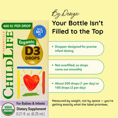 Label showing USDA Organic certification on CHILDLIFE D3 drops
